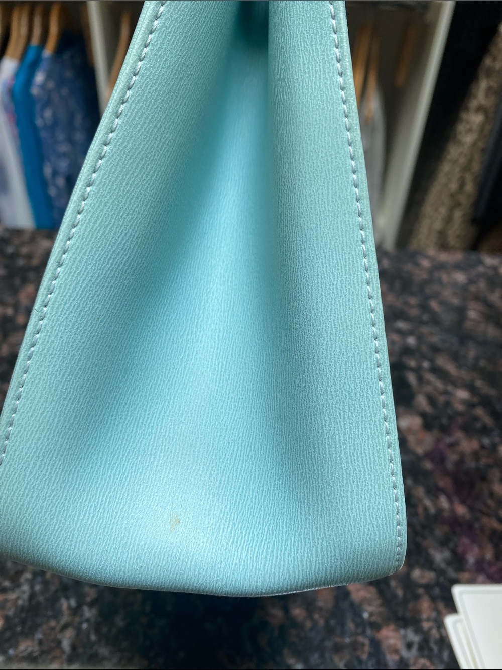 Longchamp Turquoise Leather Top-Handle Tote. GUC. - Picture 9 of 16